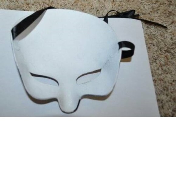 Masquerade Mask Halloween Mardi Gras White & Copper Half Cat Eye Ceramic Party - Picture 3 of 3